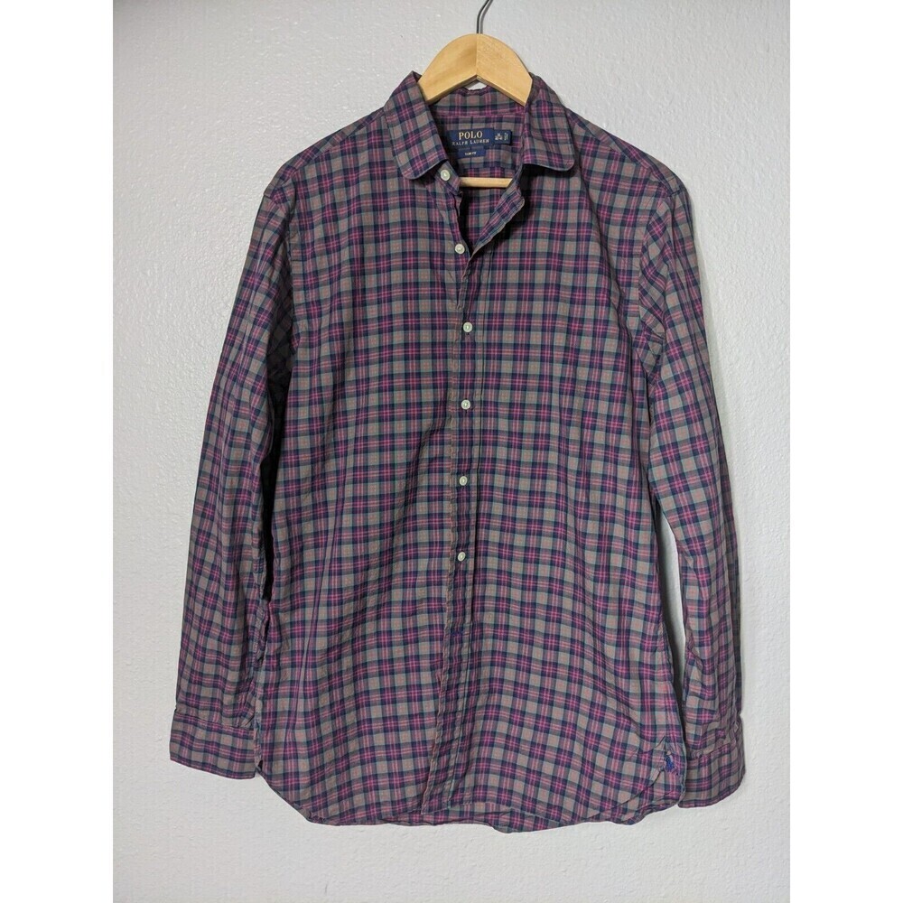 Polo Ralph Lauren Button Up Size L Shirt Mens Pink Chambray Logo Classic